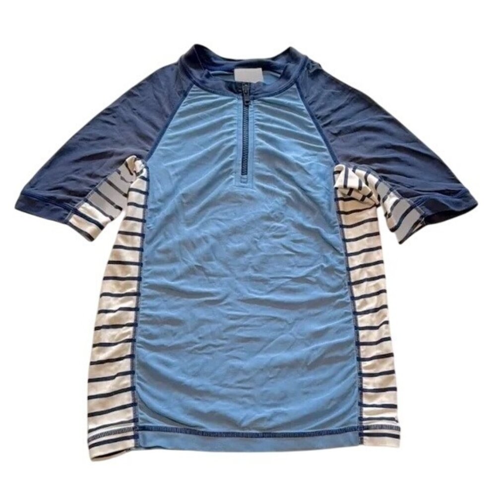 Hanna Andersson Boys Zip Rashguard Swim Shirt Size 130 (US 8) Blue Short Sleeves